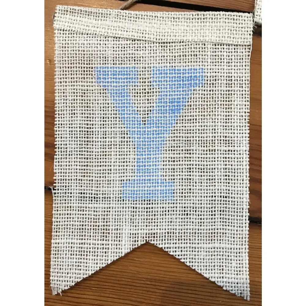 Vintage Style Baby Blue Burlap Flags Happy Birthday Banner Sign
